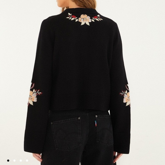 Farm Rio Black Flowers Embroidered Knit Cardigan - Picture 3 of 13